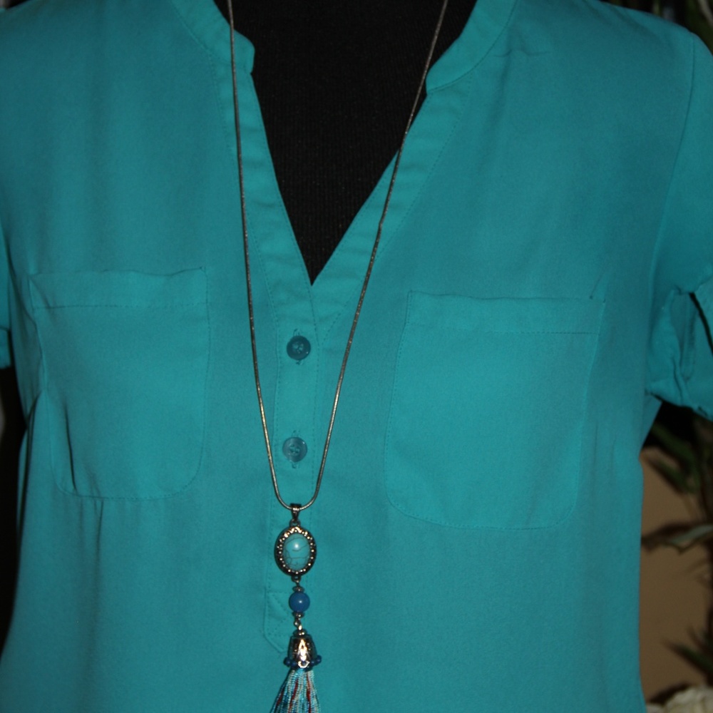 New York & Company Teal Sheer Top